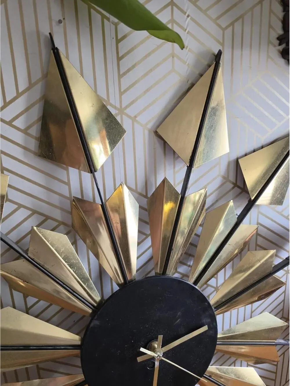 Vintage Mid-Century Modern Welby Gold Finned Starburst Clock 1960's